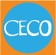 White letters CECO on a light blue circle in an orange square